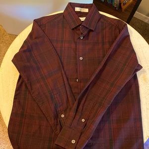 SZ 8 Calvin Klein Boys Burgundy/Black Long Sleeve Dress Shirt